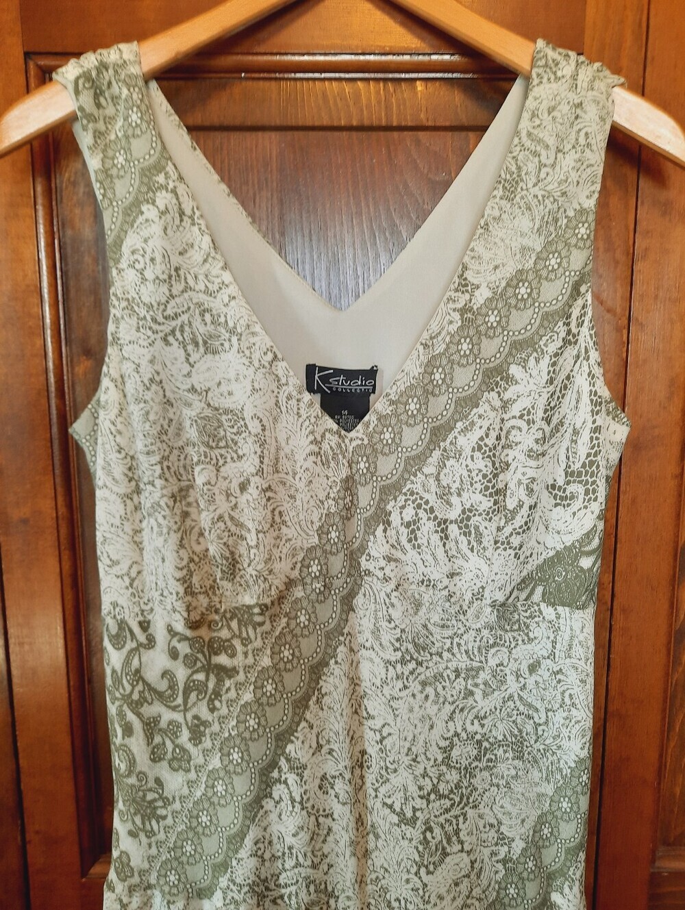 Vintage K Studio Paisley Lace Print Assystemrical Drop Waist Midi Dress Size 14 - Picture 2 of 12
